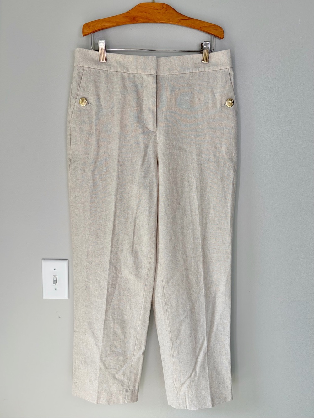 J. Crew Linen Cotton Blend Elastic Back Straight Leg Sailor Pants Coastal Preppy